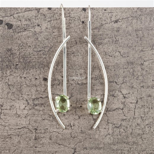 Green Amethyst Stud Earrings 925 Sterling Silver Handcrafted Jewelry - Etsy