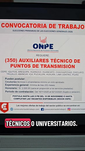 174K views · 1.2K reactions | Nuevos empleos en la ONPE para las...