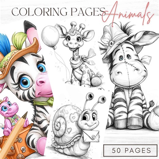 Beautiful Animals Coloring Book Cute Toys Printable JPG Files Adorable Animals Digital Grayscale Coloring Pages Digital Download - Etsy New Zealand