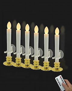 Flameless Candles with Remote 6pcs Battery Operated Led Candles with Candle Holder Suction Cups (White)
