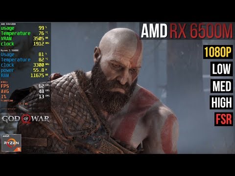 God of War on RX 6500M | 1080p Low–High + FSR Performance Test