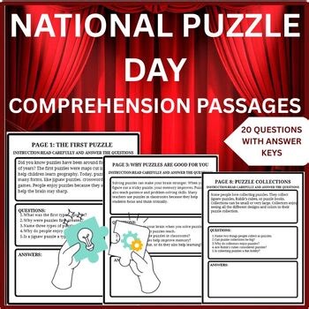 NATIONAL PUZZLE DAY |20 COMPREHENSION PASSAGES WITH Q&A KEYS| GRADE 3-8