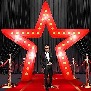 Preboun 10 ft Movie Night Party Decorations Inflatable Large Blow up Star Sign with LED Light Inflatable Arch Kit Light Star Blow up Sign for Movie Night Party Carnivals Birthday Decoration(Red)