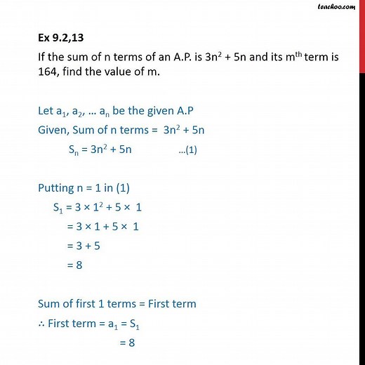 Question 13 - If sum of n terms of AP is 3n2   5n, mth term