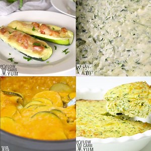 43K views · 138 reactions | Oven baked keto zucchini dishes the whole family will enjoy! Crustless Zucchini Quiche : https://lowcarbyum.com/easy-crustless-zucchini-quiche/ Shredded Zucchini Casserole : https://lowcarbyum.com/shredded-zucchini-casserole/ Zucchini Gratin : https://lowcarbyum.com/zucchini-gratin-recipe/ Zucchini Pizza Boats : https://lowcarbyum.com/zucchini-pizza-boats-gluten-free/ | Low Carb Yum | Facebook