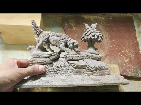 walnut wood carving dog