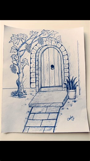 peaceful doorway sketch | Pen Art #shorts