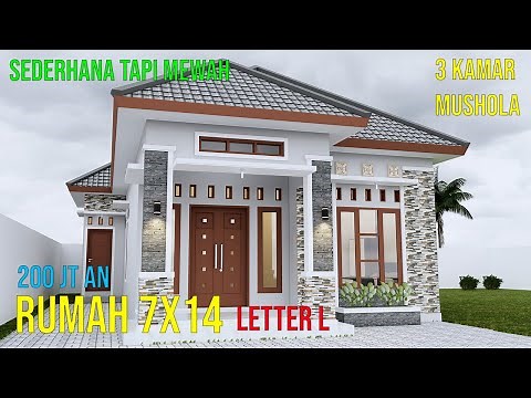 Desain Rumah 7X14 m 3 kamar tidur 1 lantai minimalis sederhana tapi mewah letter L