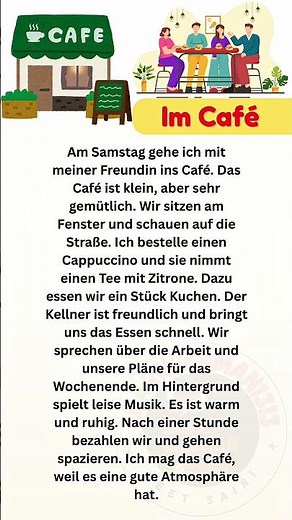 ☕ Im Café – Einfacher Deutscher Text für A1–A2 mit Übersetzung 🇩🇪✨