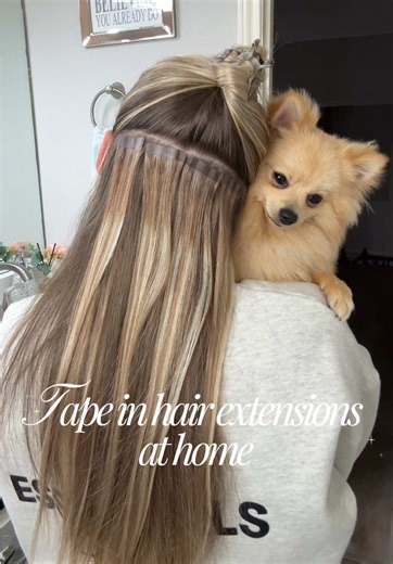 DIY tape in hair extensions! I can’t believe I haven’t tried this sooner. It was so easy and the color match was amazing. Ordering more hair now ##hairextensions##tapein##diytapeinhairextensions