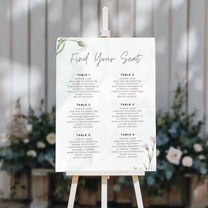 Elegant Floral Greenery Wedding Seating Plan / Table Plan - Digital Download - 2x Sizes - Etsy Canada