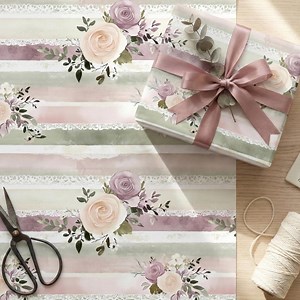 Floral Lace Wrapping Paper, Shabby Chic Gift Wrap , Dusty Rose and Sage Green - Etsy UK