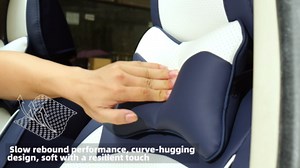 Leather Seat Cover for Volvo C40 Recharge Pure Electric 2022-2023,Interior Accessories Seat Covers Cushion Vehicle Protector Airbag Compatible(Blue&White,Full Set)