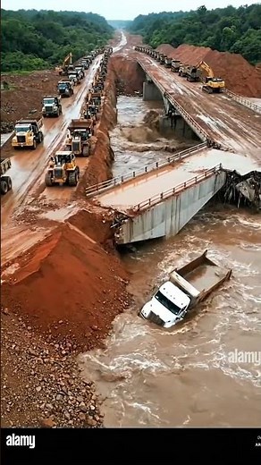 Dump truck unloading fail back into water - dump truck accident