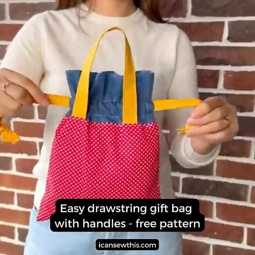 Easy drawstring gift bag with handles - free pattern