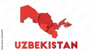Uzbekistan map showing regions. Animated country map with title. 4k resolution animation.