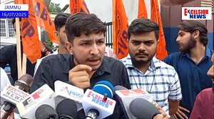 ABVP today held protest outside SSB office against deferment of Naib Tehsildar exam. Protester said CAT has only ordered stay on mandatory Urdu paper so it should not be the reason to defer exam and demanded the recruitment should start at the earliest. | Daily Excelsior