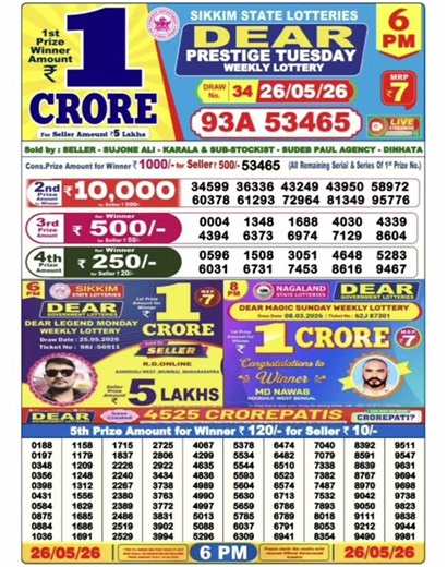 Dear Lottery 6 PM Result Today 🔴 | Live Draw Update | Lottery Sambad