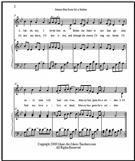 Johnny Has Gone for a Soldier Free Vocal Sheet Music
