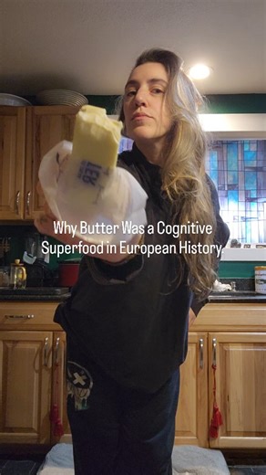 Falconry | Wild Game Chef | Carnivore Diet on Instagram: "Before coffee… Before supplements… Before productivity culture… Europeans used butter as their cognitive enhancer. Butter is rich in: ✓ Vitamin A ✓ Vitamin K2 ✓ Omega-3s (in grass-fed butter) ✓ Butyrate (gut → brain connection) ✓ Saturated fats (brain structure) 🙏 Monks in medieval Europe consumed butter during winter fasting because it helped with clarity and prayer focus. 🍀 Irish children were given raw butter for mental development. 