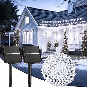 2-Pack 200LED 78FT Total Solar Outdoor Lights IP65 Waterproof Solar Powered Lights with 8 Lighting Modes for Party Garden Yard Home Holiday Tree Decoration Lighting, Pure White