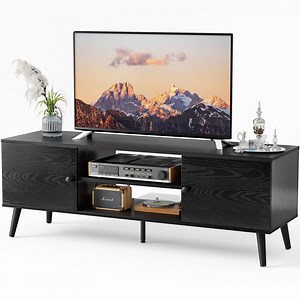 JONPONY Modern TV Stand for 55 60 Inch TV, Mid Century Entertainment Center with Storage Cabinets, Media Console for Living Room, Bedroom, Office, Black