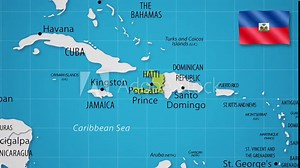 Haiti on the World Map with Animated National Flag