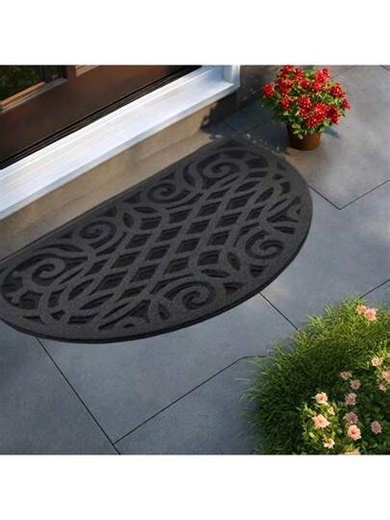 Outdoor Rubber Door Mat, Crescent-Shaped Decorative Staircase Mat, Heavy-Duty Porch Boot Scratch-Off Rubber Door Mat, Washable Victorian-Style Indoor And Outdoor Door Mat, Garden Door Mat Crescent-Shaped, 75 X 44 Cm | SHEIN