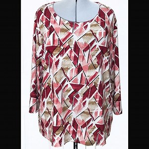 Stunning Cubist JM COLLECTION 2X Red, Tan, Beige & Pink Textured Stretch Blouse