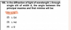 180. In the diffraction of light of wavelength λ through single... | Filo