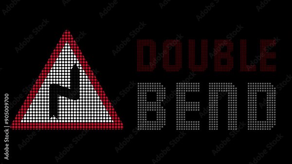 Double Bend Road Sign Digital Animation - High-Definition Animated Video Featuring a Dynamic 'Double Bend' Road Sign with Bold Motion Effects - Ideal for Traffic Safety, Road Alerts, and Navigation Pr Stock Video