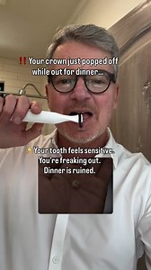 HERE IS EXACTLY WHAT TO DO: 1) Breathe. You can handle this. 2) Find the crown and rinse it gently with water. Don’t scrub the inside — leave any debris for your dentist to clean. 3) Double check the orientation. It only fits one way. 4) If you have temporary dental cement (from a pharmacy): dry the tooth and crown, place a tiny amount inside, and reseat it. 5) if you don’t have access to temporary dental cement, a dab of toothpaste or even denture adhesive can be used to hold a crown in place u