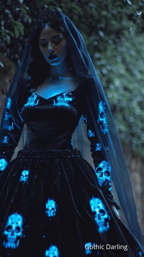 Gothic bride in blue skulls black goth wedding dress 👰‍♀️ | Gothic Darling