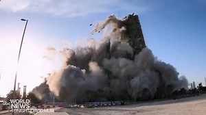 RECORD-SETTING DEMOLITION: New footage from Abu Dhabi shows 144 floors of the iconic Mina Plaza successful demolished in 10 seconds —setting a new Guinness World Record for the tallest building demolished using explosives. https://abcn.ws/39kMvGp | ABC World News Tonight with David Muir