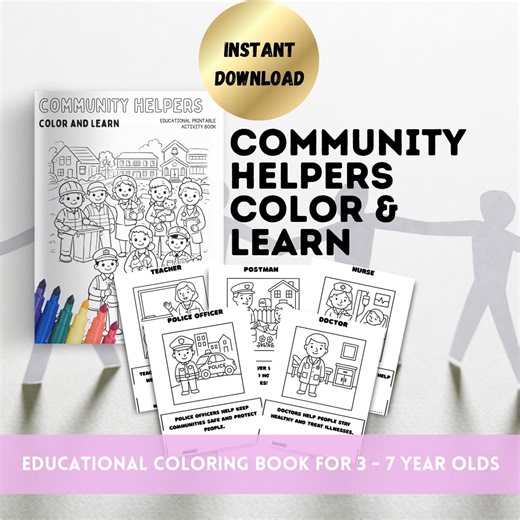 Community Helpers Color & Learn | Kids Educational Printable Coloring Book (digital Download) - Etsy