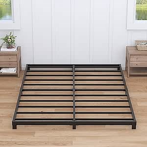 4 Inch Bed Frame Full Low Profile, Full Size Metal Bed Frame No Box Spring Needed, Heavy Duty Metal, Easy Assembly, Black