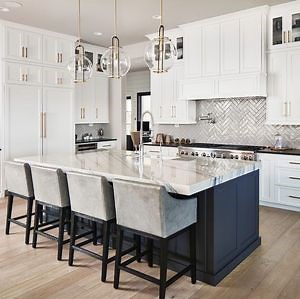 [Hot Item] Modern Shaker Island Overhang Marble Benchtop Custom Design Kitchen Cabinets