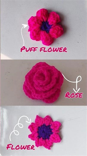 3 Easy Crochet Flowers You’ll Love! 🌸🌹Puff Flower vs Rose beginners #shorts #viralcrochet #trending