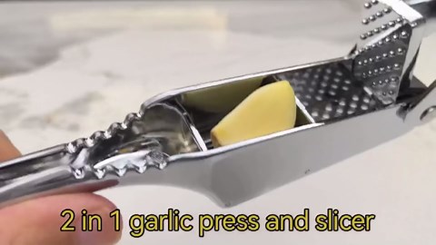 Garlic press and slicer 2 in 1,Effortlessly Crush, Slice, and Mince Garlic,with this Versatile Kitchen Tool - Perfect for Home Cooks and Professional Chefs Alike. (Silvery)