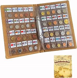 Coin Collection Holder Storage for Beginners, Currency Albums 60&120 Countries Coins with Flags,Play Money for Kids,Foreign Coins Set (120 Countries)