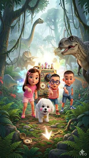Xandy, Bella with her twin cousins Mou and Mau! Dinosaur Time Machine Adventure #xandy #dinosaurs
