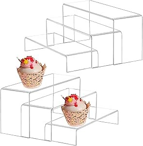 2 Sets Acrylic Risers for Display, Buffet Risers for Cupcake Dessert, Acrylic Risers Food Risers for Buffet Table, Collectibles Puppet Display Stand for Catering, Clear Acrylic Display Risers