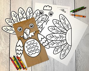 Printable Turkey Puppet Coloring Activity | Fun Kids Craft for Thanksgiving | Paper Lunch Sack Puppet | Brown Paper Bag Thanksgiving Puppet - Etsy Canada