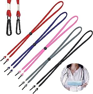 5 Pack Adjustable Length Face Mask Lanyard – Set A – Mask Holder Long Lanyard with Clips, Neck Strap Ear Saver for Kids & Adults, Comfortable Face Mask Lanyard for Everyday Use, Durable & Washable