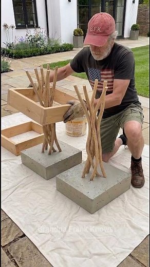 Concrete Console Table with Natural Branch Legs