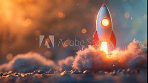 3d rocket emoji taking off and launching from hard surface with flames and smoke, investment stocks and crypto concept Generative AI