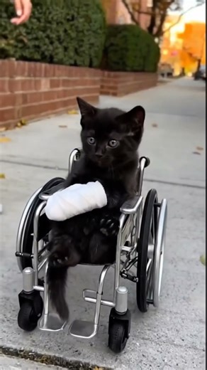 Brave Little Kitten Travels Alone in a Tiny Wheelchair