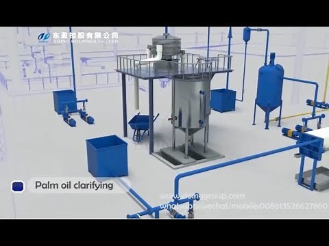 Palm oil clarification process 3D animation shows you the equipment to clarify crude red palm oil