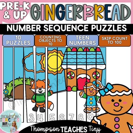 December Low Prep Math Center Gingerbread Number Sequence Puzzles Differentiated