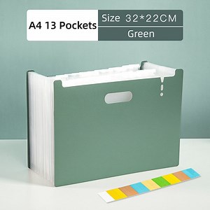 [Hot Item] A4 Size 13 Pockets Green Color PP Material Free-Standing Expanding Organizer File Folder Expandable Accordion Folder Upright & Open Top